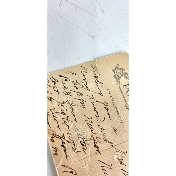 Antique 1911 JB Embossed Christmas US Benjamin Franklin One Cent Stamp Postcard - Picture 4 of 8